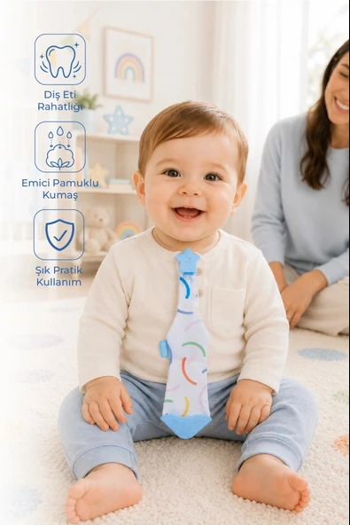 Babyjem Silikon Diş Kaşıyıcı Fular & Kravat Gülen Yüz Mavi ürün görseli 1