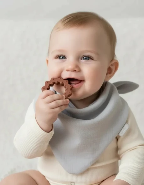 Babyjem Silikon Diş Kaşıyıcılı Müslin Önlük Gri ürün görseli 1