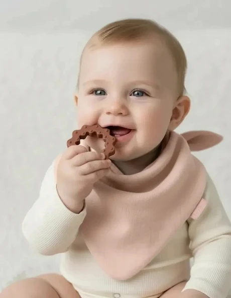 Babyjem Silikon Diş Kaşıyıcılı Müslin Önlük Somon ürün görseli 1