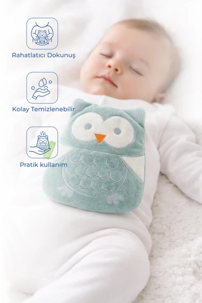 Babyjem Kiraz Çekirdekli Baykuş Kadife Rahatlatıcı Gaz Kemeri & Gaz Yastığı - Yeşil ürün görseli 1