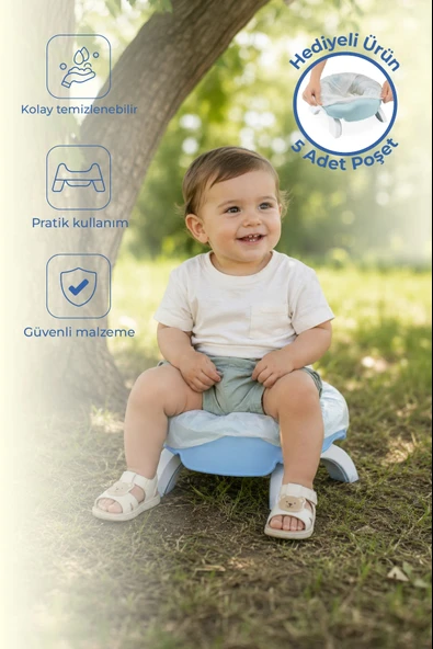 Babyjem Portatif Katlanabilir Seyyar Lazımlık & Sızdırmaz - Süper Emici Poşeti 5 Adet Hediye - Mavi ürün görseli 1