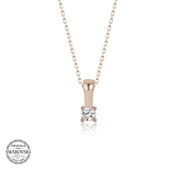 Swarovski Taşlı Gümüş Tektaş Bayan Kolye - Resim 2