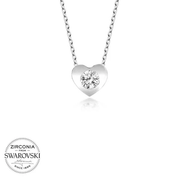 Swarovski Taşlı Gümüş Kalp Bayan Kolye - Resim 2