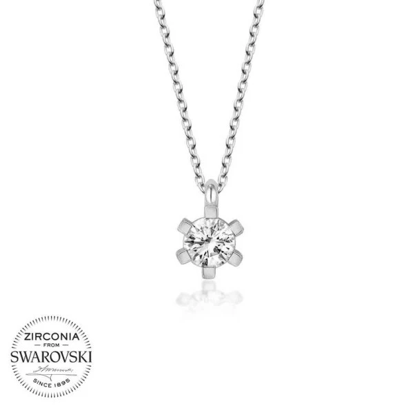 Swarovski Taşlı Gümüş Tektaş Bayan Kolye - Resim 2