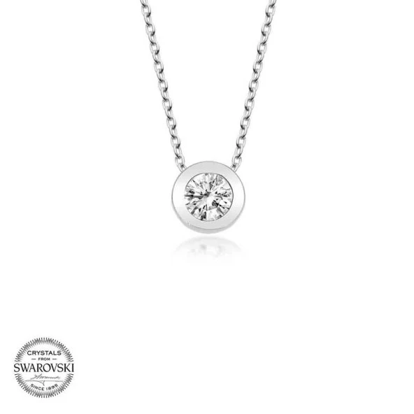 Swarovski Taşlı Gümüş Tektaş Bayan Kolye - Resim 2