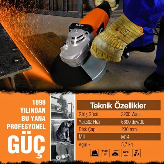 AEG WS 2200-180 180 mm Büyük Taşlama 2200 W ürün görseli 1