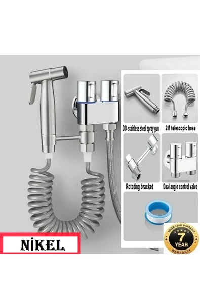 OEM Banyo Bide Basınçlı Püskürtücü Taharet Musluğu Klozet Hortumu Nikel Renk İthal 7 Yıl Garantili ürün görseli 1