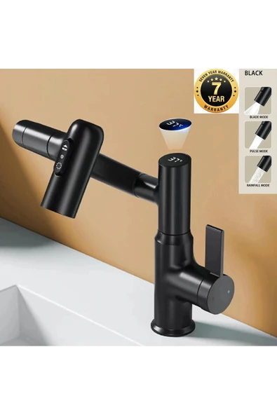 OEM Akıllı Dijital Sıcaklık Led Ekran Banyo Lavabo Bataryası Katlanır İthal Siyah 7 Yıl Garantili ürün görseli 1