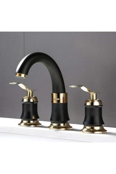 OEM Banyo Lavabo Bataryası Ankastre Siyah Gold Renk 3'Lü Set Yeni 7 Yıl Garantili İthal ürün görseli 1