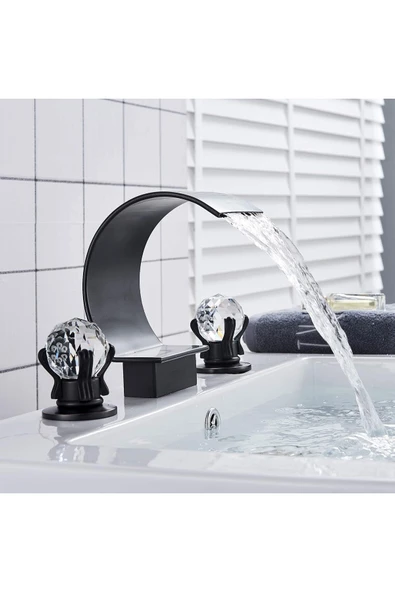 OEM Banyo Lavabo Küvet Jakuzi Bataryası Ankastre Mat Siyah Yeni Taşlı Model Şelale 7 Yıl Garantili İthal ürün görseli 1