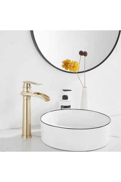 OEM Banyo Çanak Lavabo Bataryası Mat Gold Renk Yeni Tasarım 7 Yıl Garantili Ithal ürün görseli 1