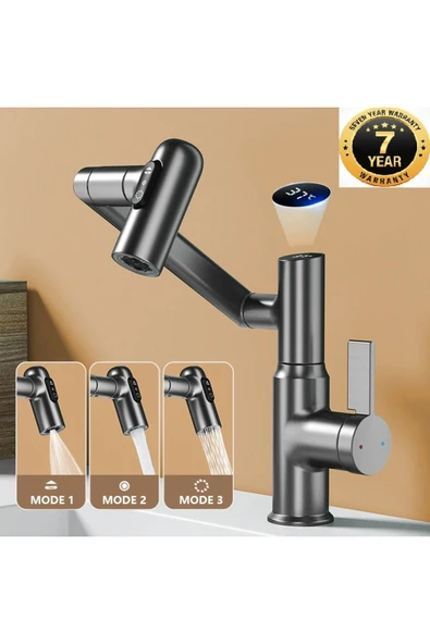 OEM Akıllı Dijital Sıcaklık Led Ekran Banyo Lavabo Bataryası Katlanır İthal Antrasit 7 Yıl Garantili ürün görseli 1