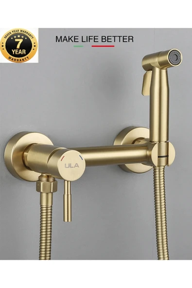 OEM Banyo Tuvalet Bide Basınçlı Püskürtücü Taharet Musluğu Çift Su Girişli Mat Gold İthal 7 Yıl Garanti ürün görseli 1