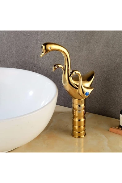 OEM Banyo Çanak Lavabo Bataryası Kuğu Gold Altın Dore Yeni Tasarım 7 Yıl Garantili İthal ürün görseli 1