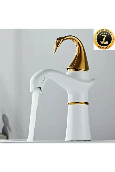 OEM Banyo Lavabo Bataryası Kuğu Model Beyaz / Gold Yeni Ürün Ithal 7 Yıl Garantili İthal ürün görseli 1