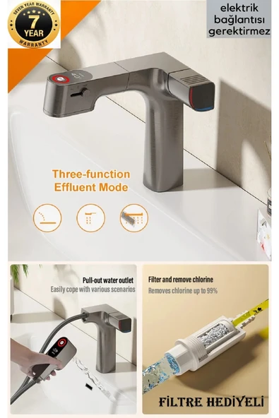 OEM Akıllı Dijital Sıcaklık Led Ekran Banyo Lavabo Bataryası Antrasit 4 Fonksiyonlu İthal 7 Yıl Garanti ürün görseli 1