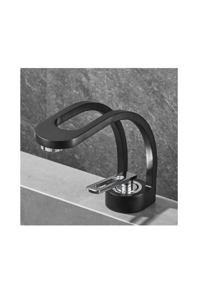 OEM Banyo Lavabo Bataryası Şelale Tasarım Yeni Mat Siyah/Krom ürün görseli 1