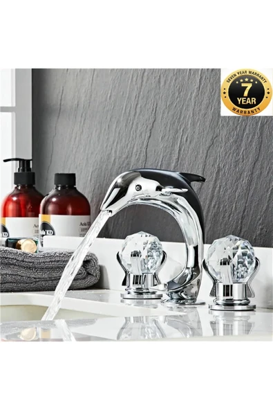 OEM Banyo Lavabo Küvet Jakuzi Bataryası Ankastre Krom Renk Taşlı Kuğu Model Şelale 7 Yıl Garantili ürün görseli 1