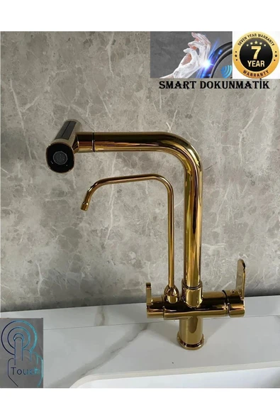 OEM Mutfak Eviye Bataryası Dokunmatik Arıtma Çıkışlı Duş Şelale 3 Fonksiyon Gold Ithal 7 Yıl Garanti ürün görseli 1