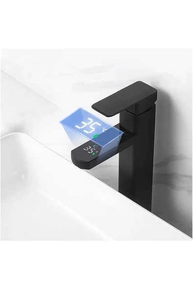 OEM Akıllı Dijital Sıcaklık Led Ekran Banyo Çanak Lavabo Bataryası Mat Siyah İthal 7 Yıl Garantili ürün görseli 1