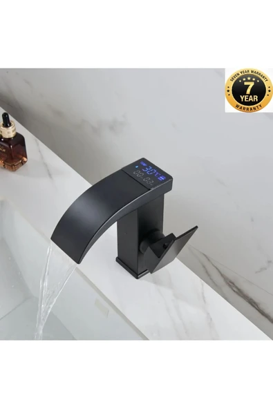 OEM Akıllı Dijital Sıcaklık Led Ekran Banyo Lavabo Bataryası İthal Mat Siyah 7 Yıl Garantili ürün görseli 1