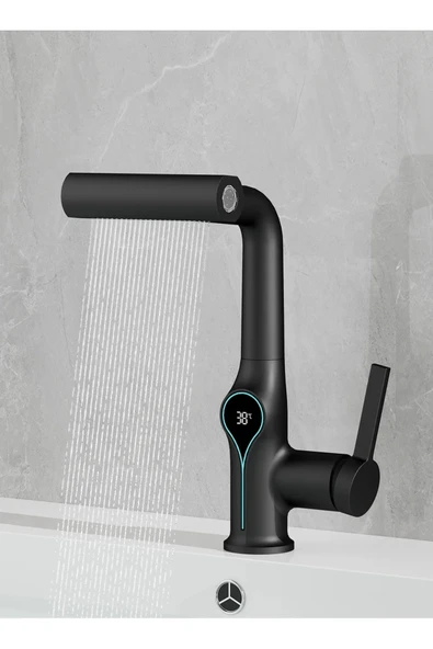 OEM Akıllı Dijital Sıcaklık Led Ekran Banyo Lavabo Bataryası Asansörlü 4 Fonksiyonlu İthal 7 Yıl Garanti ürün görseli 1