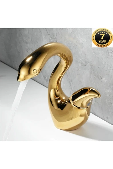 OEM Banyo Lavabo Bataryası Kuğu Model Altın Dore Gold Renk Yeni Ürün Ithal 7 Yıl Garantili İthal ürün görseli 1