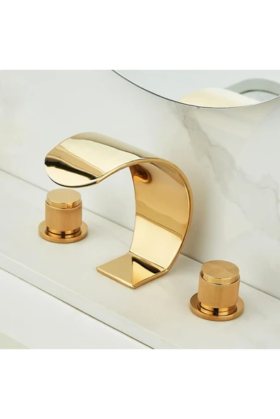 OEM Banyo Lavabo Küvet Jakuzi Bataryası Ankastre Gold Altın Dore Oval Yeni Şelale 7 Yıl Garantili ürün görseli 1