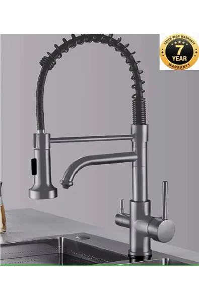 OEM Mutfak Evye Bataryası Dual Flow Su Arıtma Çıkışlı Spiralli Ve Fiskiyeli Antrasit 7 Yıl Garanti Ithal ürün görseli 1