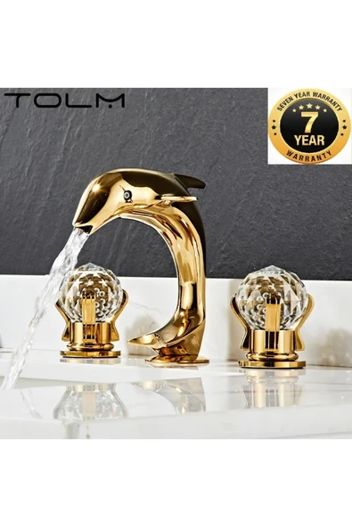 OEM Banyo Lavabo Küvet Jakuzi Bataryası Ankastre Gold Renk Taşlı Kuğu Model Şelale 7 Yıl Garantili ürün görseli 1