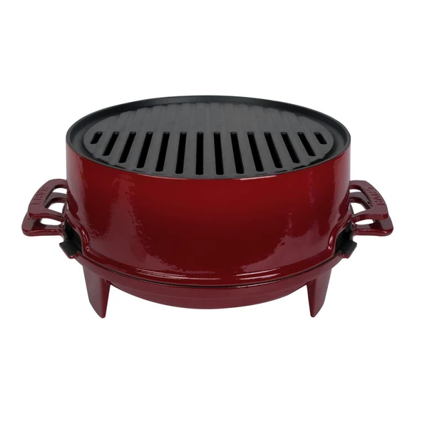 Lava Döküm Yuvarlak Mangal Izgara Set Döküm Demir Yekpare Çift Kulplu Çap (Ø)36cm.-Bordo ürün görseli 1