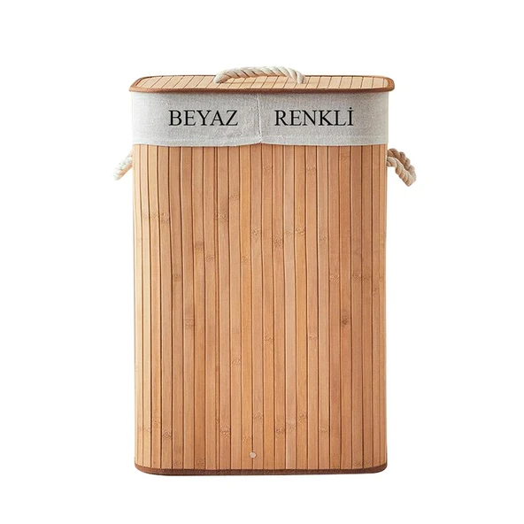 Soley | Foldi | Bamboo Çift Hazneli Örme Çamaşır Sepeti - Resim 4