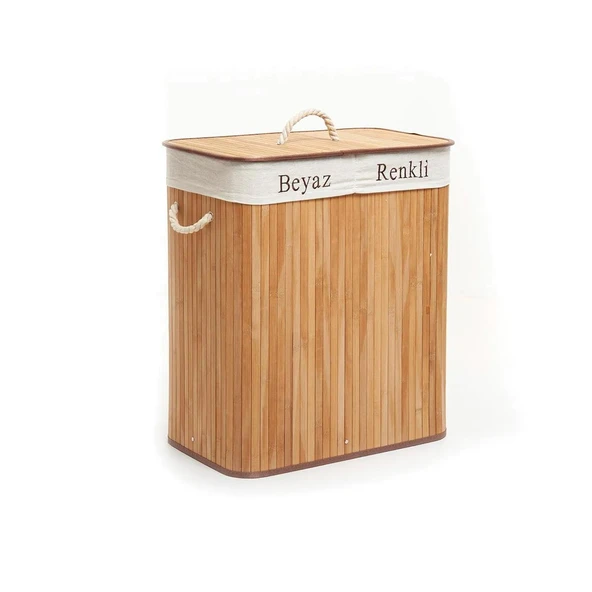 Soley | Foldi | Bamboo Çift Hazneli Örme Çamaşır Sepeti - Resim 2