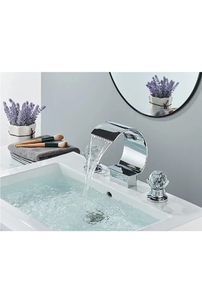 OEM Banyo Lavabo Küvet Jakuzi Bataryası Ankastre Krom Renk Yeni Taşlı Model Şelale 7 Yıl Garantili İthal ürün görseli 1