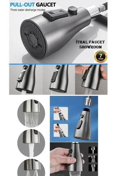 OEM Spiralli Musluk Başlığı Antrasit Gri 3 Mod Ayarlı Yeni Desenli Akış Modu İthal 7 Yıl Garantili ürün görseli 1