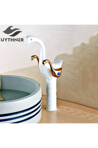 OEM Banyo Çanak Lavabo Bataryası Kuğu Beyaz Gold Yeni Tasarım 7 Yıl Garantili İthal ürün görseli 1
