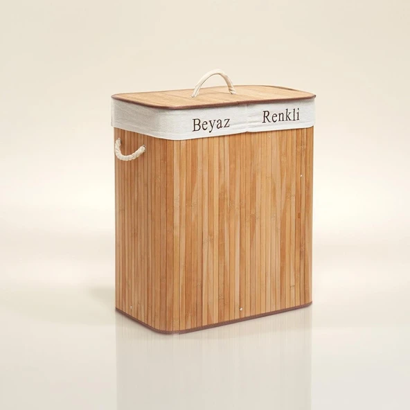 Soley | Foldi | Bamboo Çift Hazneli Örme Çamaşır Sepeti - Resim 3