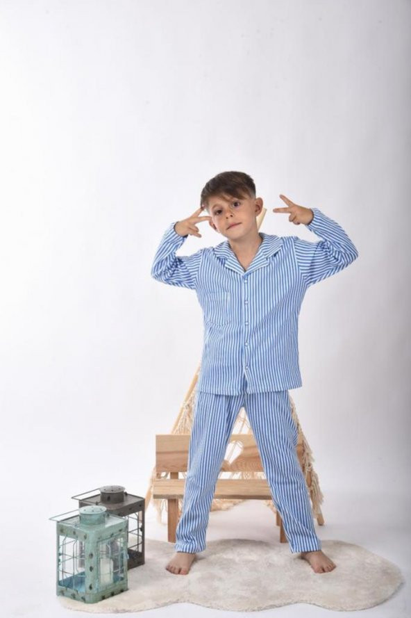 Lemoon Çizgili Düğmeli Çocuk Pijama Takımı ürün görseli 1