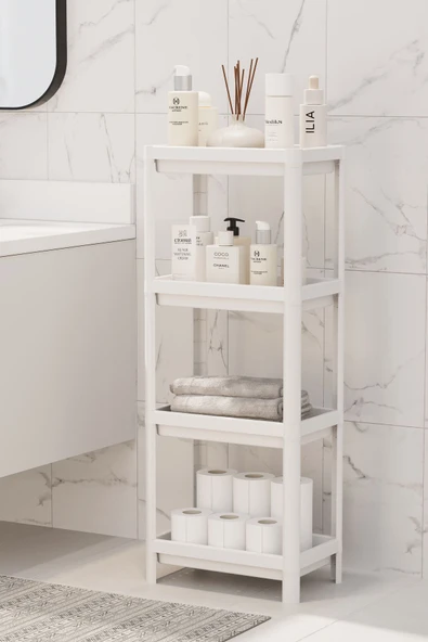 Mithra Life 4 Katlı Hazneli Plastik Beyaz Banyo Mutfak Balkon Düzenleyici Rafı MIT1191 ürün görseli 1