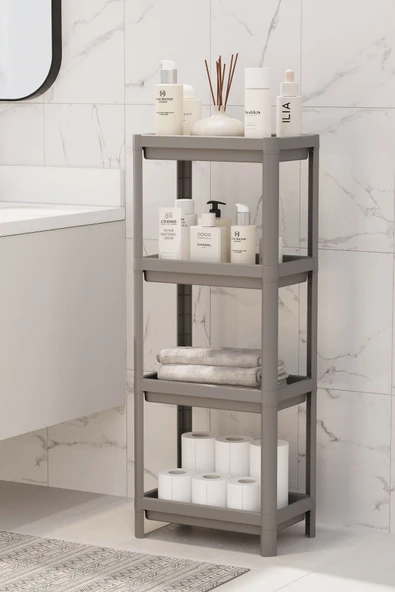 Mithra Life 4 Katlı Hazneli Plastik Gri Banyo Mutfak Balkon Düzenleyici Rafı MIT1193 ürün görseli 1