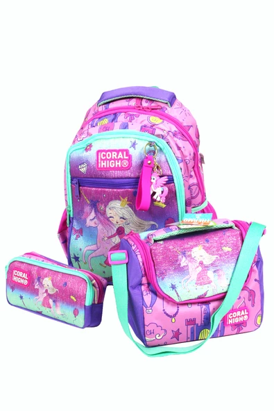CH 23481 Unicorn Prenses - 3' Lü Okul Çantası Seti - Sırt Ve Beslenme Çantası + Kalemlik ürün görseli 1