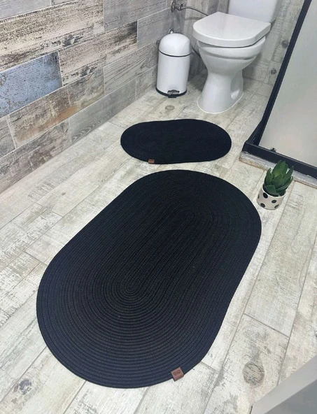 Jüt Hasır 2li Banyo Seti Paspas Takımı-Siyah ürün görseli 1