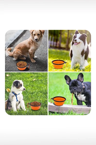 Taşıma Aparatlı Katlanabilir Seyahat Silikon Kedi Köpek Mama ve Su Kabı,12 oz 350ml ürün görseli 1