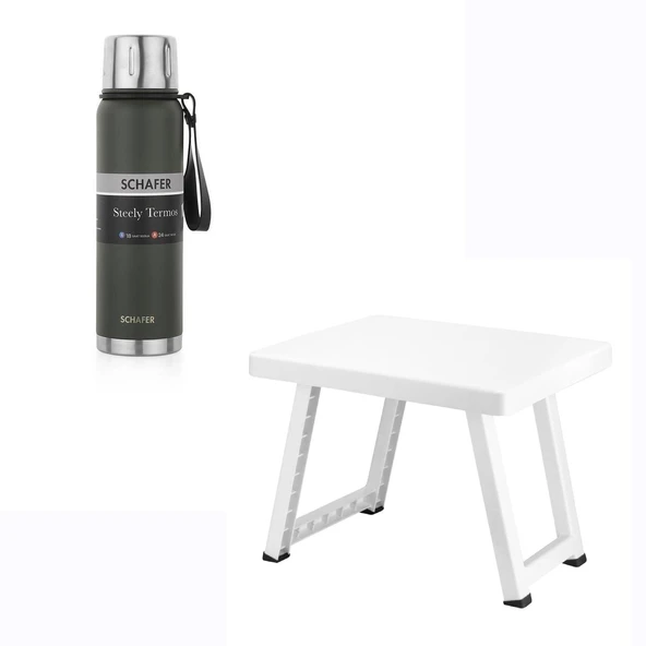 Çelik Termos 750 ML Yeşil Renk ve Plastik Kamp Sehpası ürün görseli 1