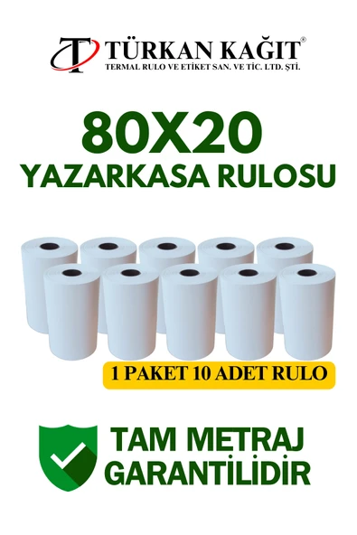 80x20 Termal Rulo - Yazarkasa Adisyon Rulosu 40 Paket 400 Adet 1 Koli ürün görseli 1