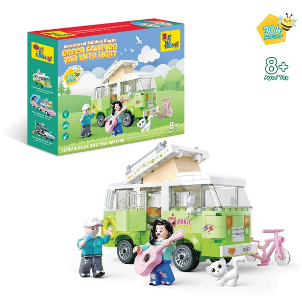 Ogi Mogi Toys Eğitici Bloklar Işıklı Yeşil Karavan 304 Parça Yapı Seti ürün görseli 1