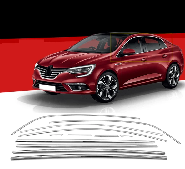 Renault Megane 4 SD Krom Cam Çıtası Tam Tur 12 Parça 2016+ ürün görseli 1