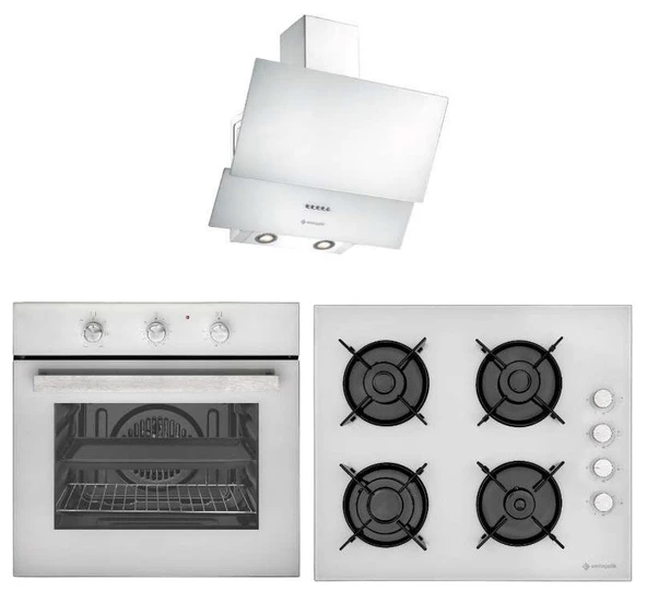 EMİNÇELİK BEYAZ CAM 6 PRG TURBO FANLI ANKASTRE SET ürün görseli 1