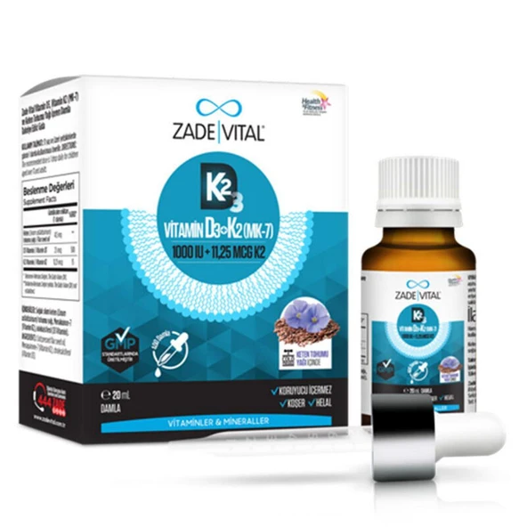 Zade Vital Vitamin D3K2 ve Keten Tohumu İçeren Damla 20 ml ürün görseli 1