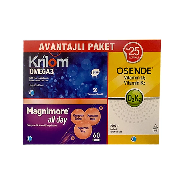 Krilom Omega3 + Magnimore + Osende Vitamin D3K2 Avantajlı Paket ürün görseli 1